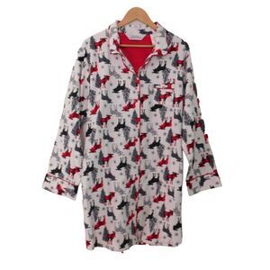 Womens Flannel nightgown Night Shirt Cotton Holiday White Red Moose Size 1X